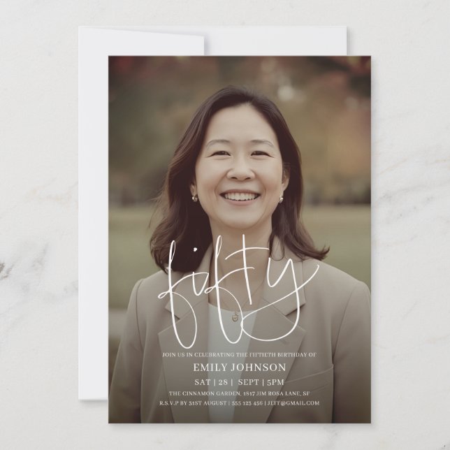 Modern Script Photo Minimal 50th Birthday Invitation (Front)