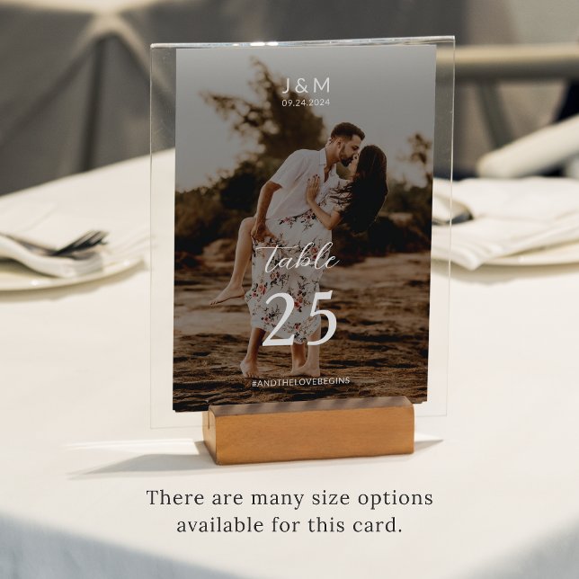 Modern Script Photo Monogram Wedding Table Number (Creator Uploaded)