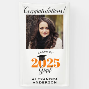 Modern Script Photo Orange Vertical Graduation Banner