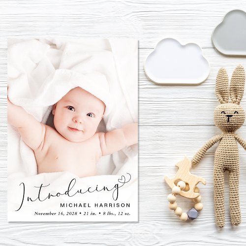 Modern Script Photo Overlay Birth Announcement