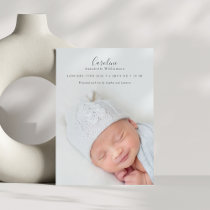 Modern Script Photo Overlay Birth Announcement Postcard