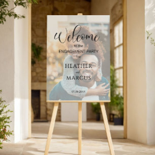 Modern Script Photo Overlay Engagement Welcome Foam Board