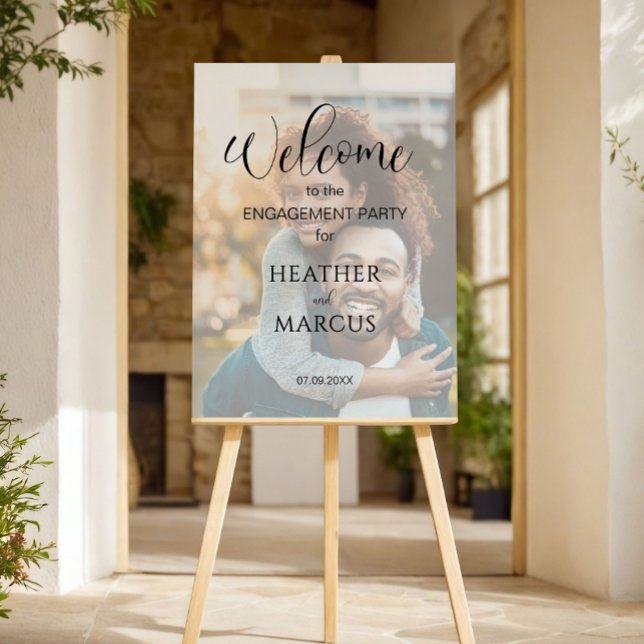 Modern Script Photo Overlay Engagement Welcome Foam Board (Creator Uploaded)