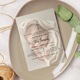 Modern Script Photo Overlay Gender Neutral Baptism Invitation