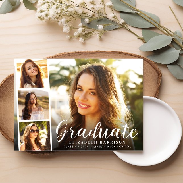 Modern Script Photo Overlay Graduation Announcement (Cherish the milestone: share your graduate's achievement with a custom photo graduation announcement)