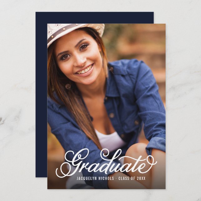 Modern Script Photo Overlay Graduation Invitation (Front/Back)