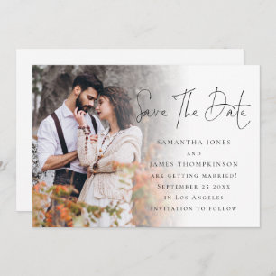 Modern Script Photo Overlay QR Code Wedding Save The Date