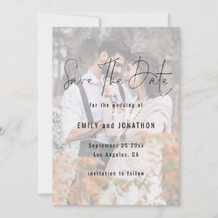 Modern Script Photo Overlay QR Code Wedding Save The Date