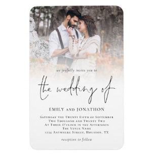 Modern Script Photo Overlay Wedding Invitation Magnet