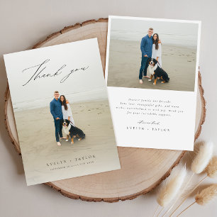 Modern Script Photo Overlay Wedding Message Thank You Card
