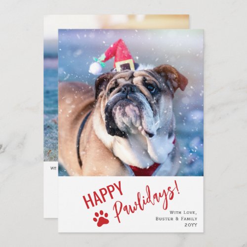 Modern Script Photo Pet Happy Pawlidays Holiday Card