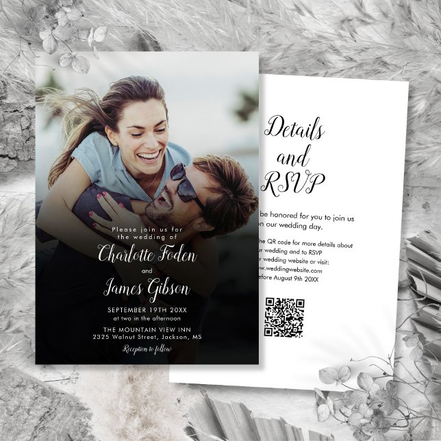 Modern Script Photo QR Code Wedding Invitation (Modern Script Photo QR Code Wedding Invitation)