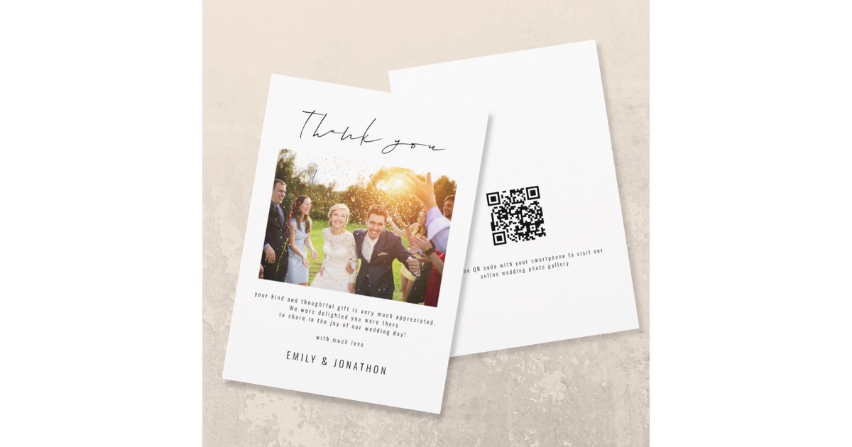 Modern Script Photo QR Code Wedding Thank You Card | Zazzle