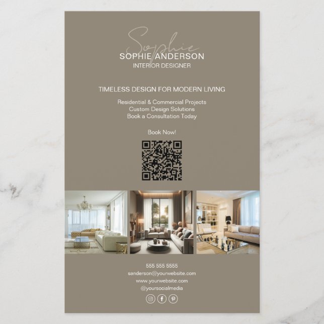 Modern Script Photo QR Taupe Professional Business Flyer (Front)