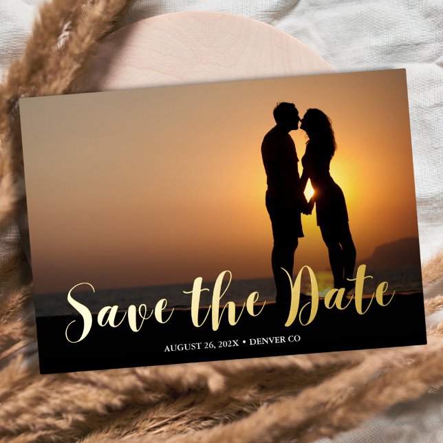 Modern Script Photo Save The Date Foil Invitation (Creator Uploaded)