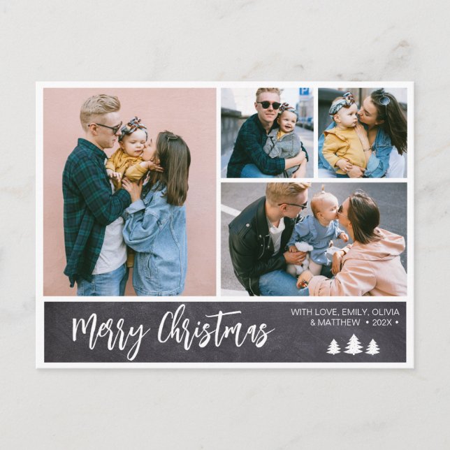 Modern Script Photo Snowy Christmas Postcard (Front)