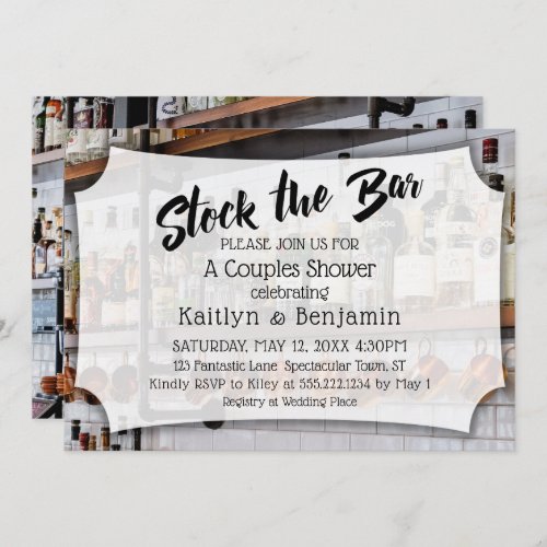 Modern Script Photo Stock the Bar Couples Shower Invitation