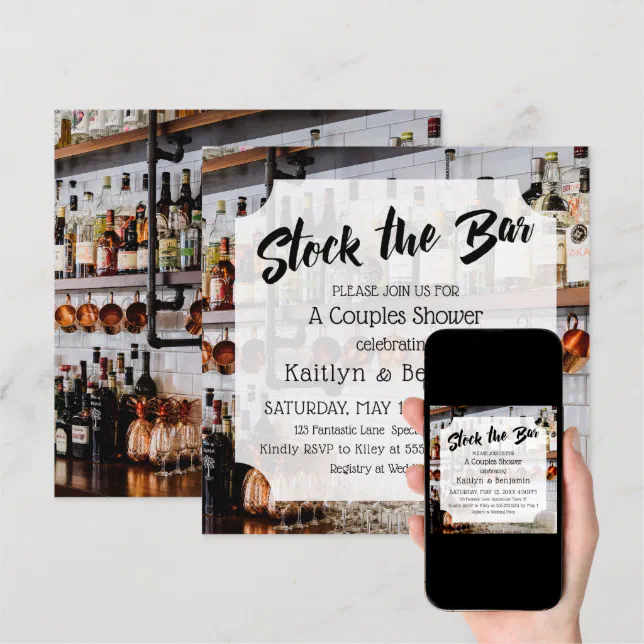 Modern Script, Photo Stock the Bar Couples Shower Invitation | Zazzle