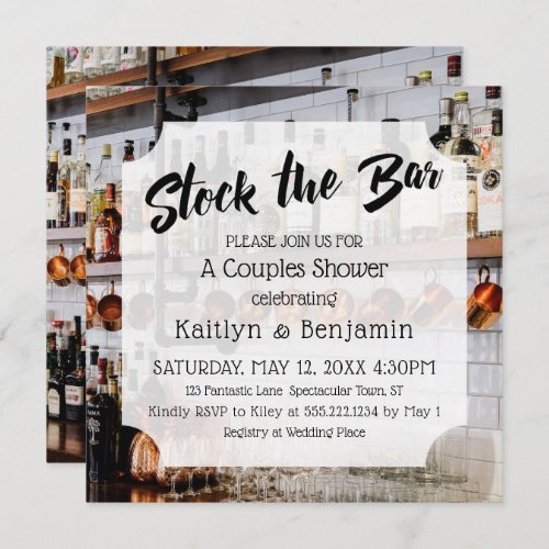 Modern Script Photo Stock the Bar Couples Shower Invitation