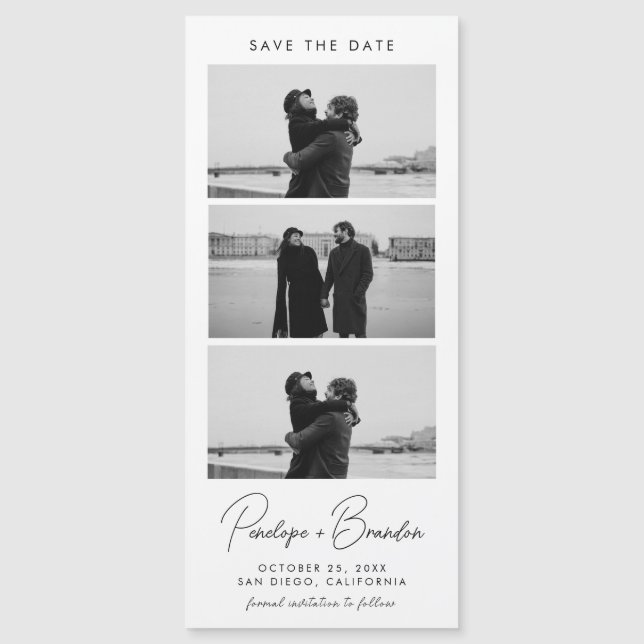 Modern Script Photo Strip Magnetic Wedding (Front)
