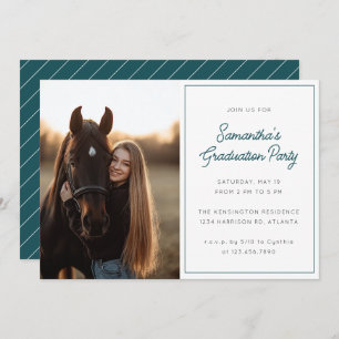 Modern Script Photo Teal Graduation Party Invitation
