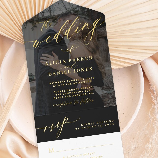 Modern script photo wedding all in one invitation  (Creator Uploaded)