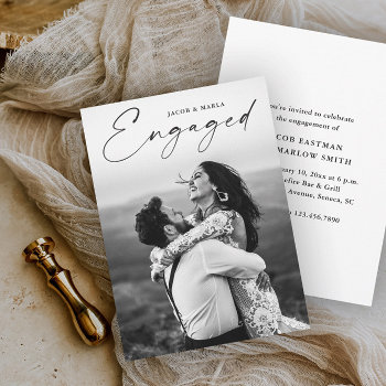 Modern Script Photo Wedding Engagement Party Invitation by stacey_meacham at Zazzle