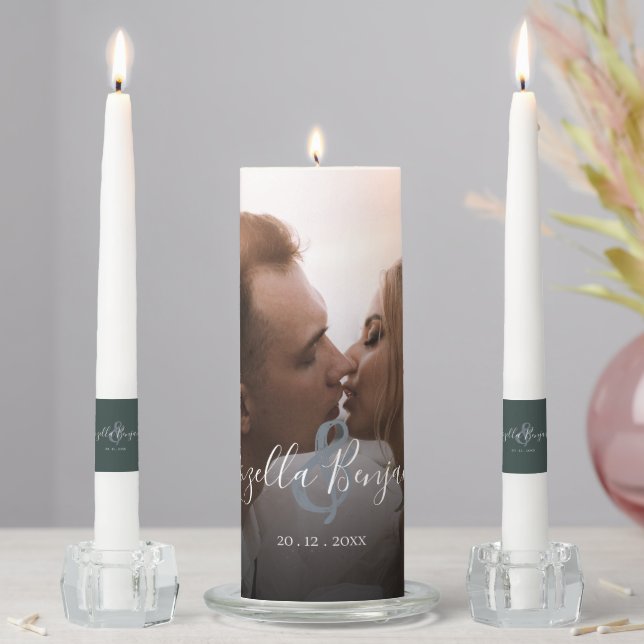 Modern script photo wedding minimal unity candle set (In Situ)