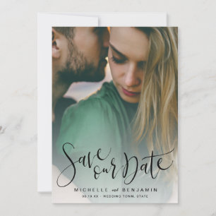 Modern script photo wedding save the date