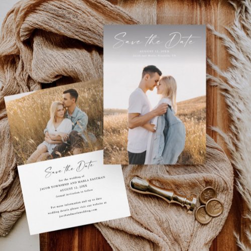 Modern Script Photo Wedding Save The Date