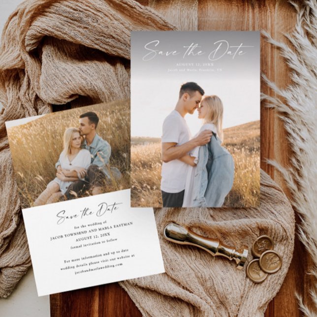 Modern Script Photo Wedding Save The Date (Creator Uploaded)