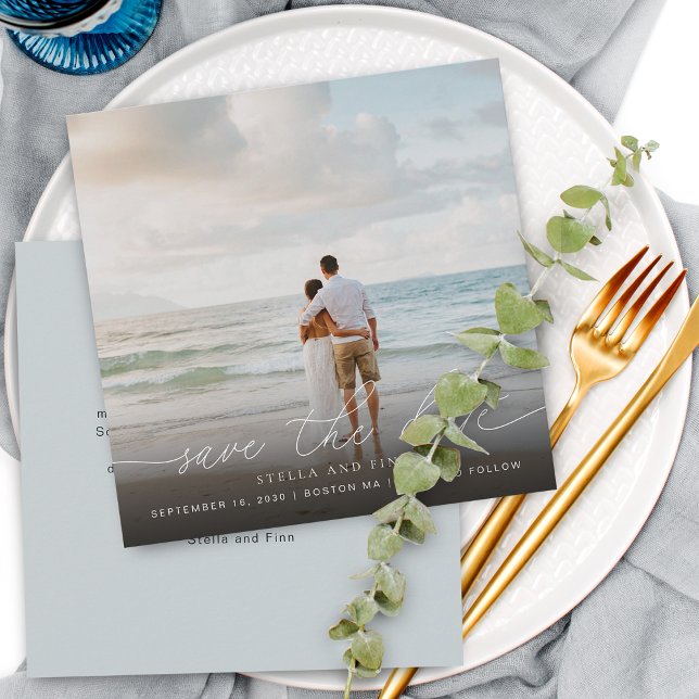 Modern Script Photo Wedding Save The Date (Elegant Modern Script Photo Wedding Save The Date Card)