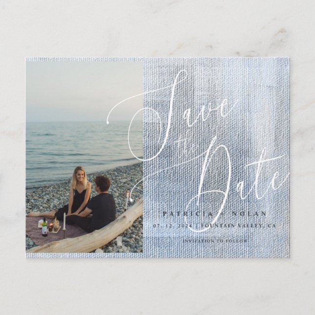 Modern Script Photo Wedding Save The Date Announcement Postcard (Front)