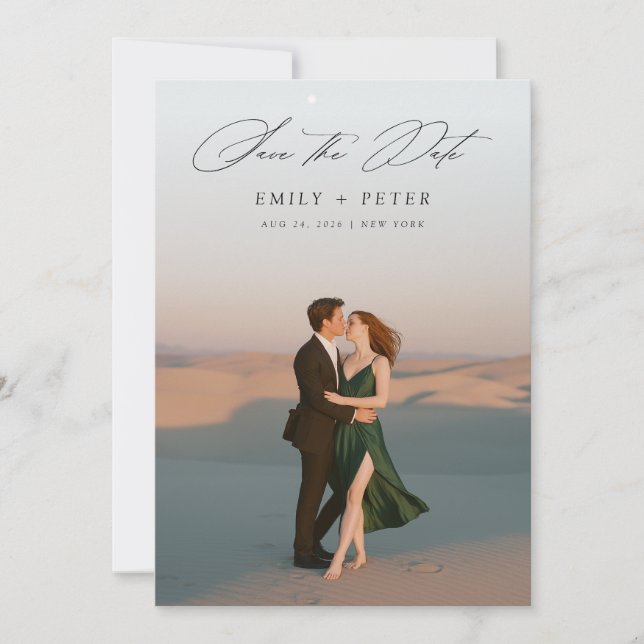 Modern Script Photo Wedding Save The Date Invitation (Front)