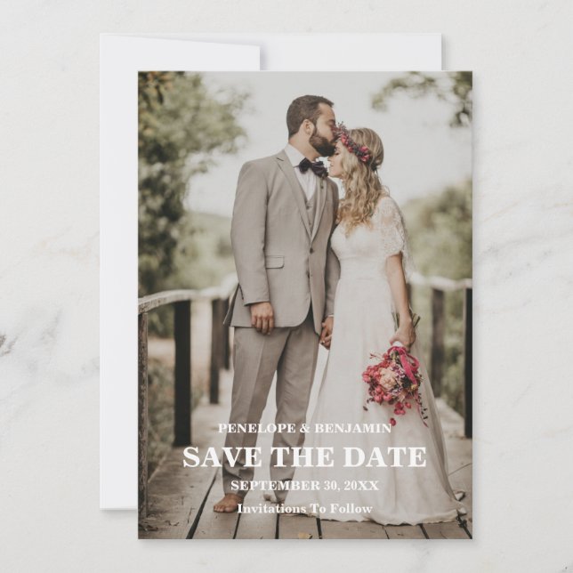 Modern Script Photo Wedding Save The Date Invitation (Front)