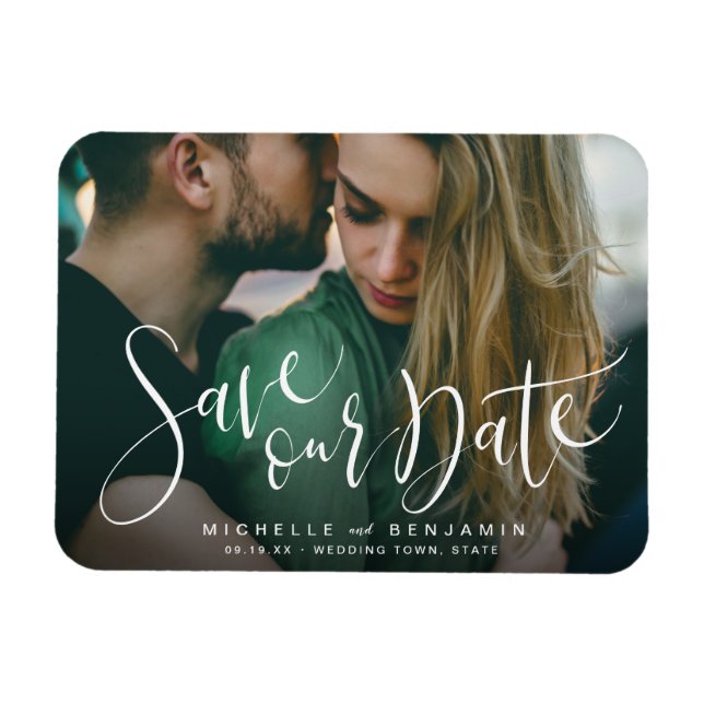 Modern script photo wedding save the date magnet (Horizontal)
