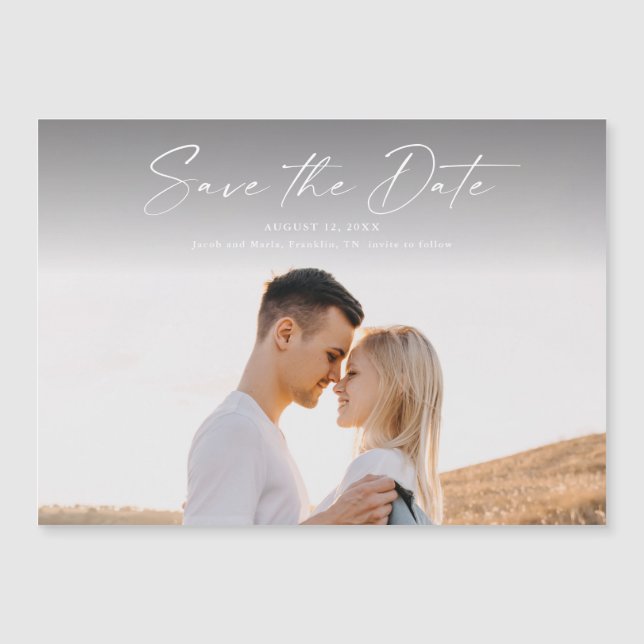 Modern Script Photo Wedding Save The Date Magnetic Invitation (Front)