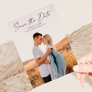 Modern Script Photo Wedding Save The Date Magnetic Invitation by stacey_meacham at Zazzle