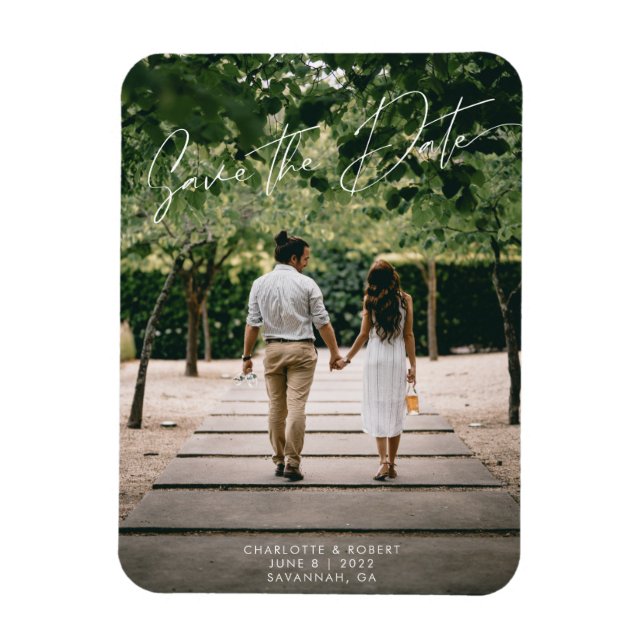 Modern Script Photo Wedding Save the Date Template Magnet (Vertical)