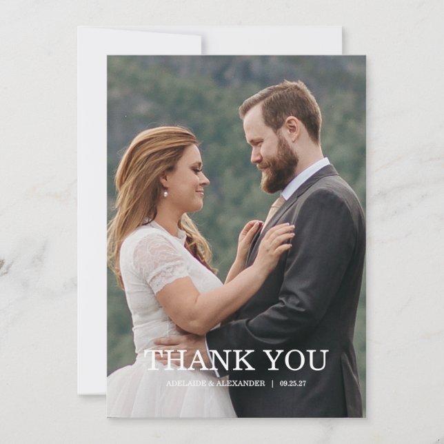 Modern Script Photo Wedding Thank You Card (Front)