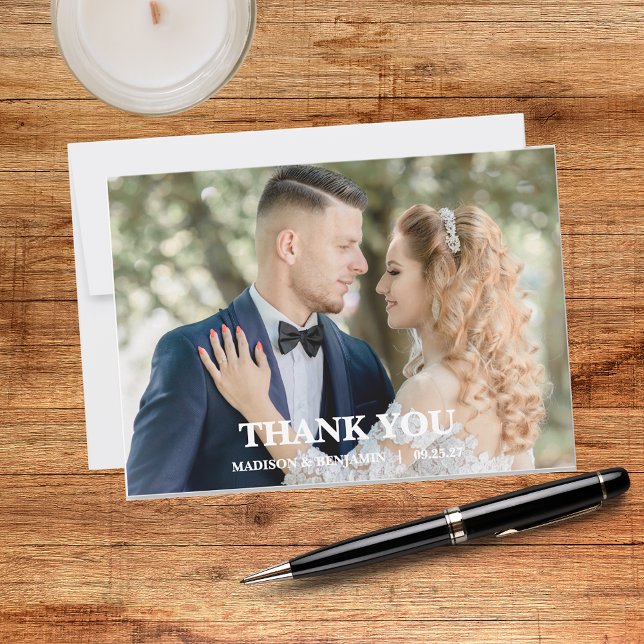 Modern Script Photo Wedding Thank You Card (Creator Uploaded)