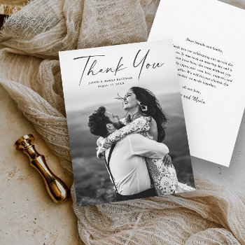 Modern Script Photo Wedding Thank You Card by stacey_meacham at Zazzle