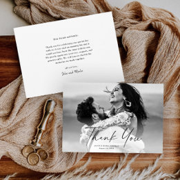 Modern Script Photo Wedding Thank You Card