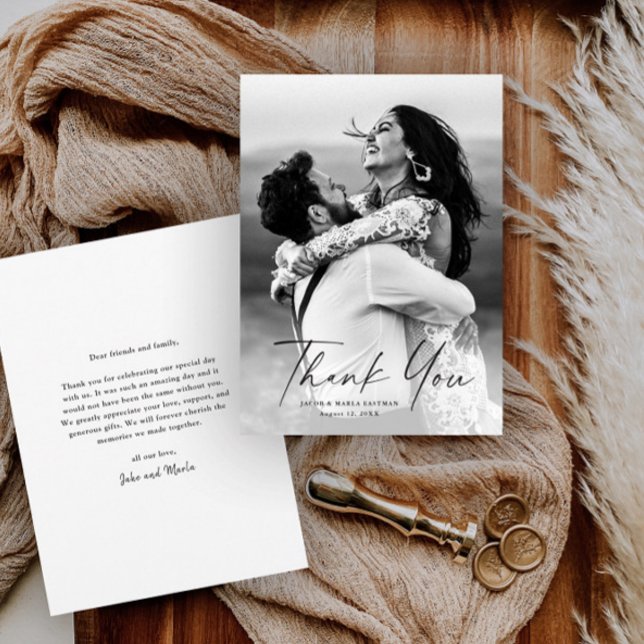 Modern Script Photo Wedding Thank You Card (Creator Uploaded)