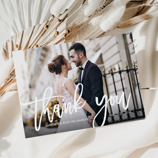 modern script photo wedding thank you card (Creator Uploaded)