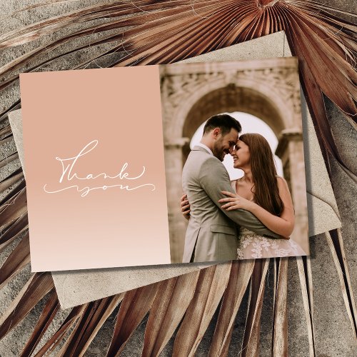 Modern Script Photo Wedding Thank You Card