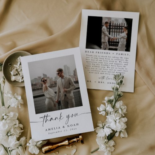 Modern Script Photo Wedding Thank You Card