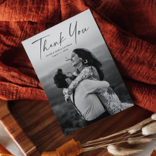 Modern Script Photo Wedding Thank You Card