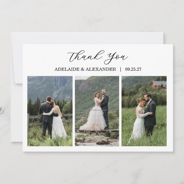 Modern Script Photo Wedding Thank You Card (Front)
