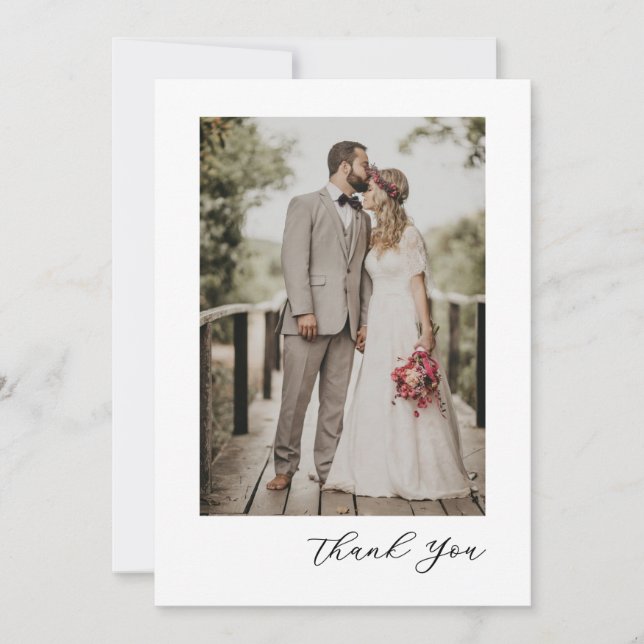 Modern Script Photo Wedding Thank You Card (Front)